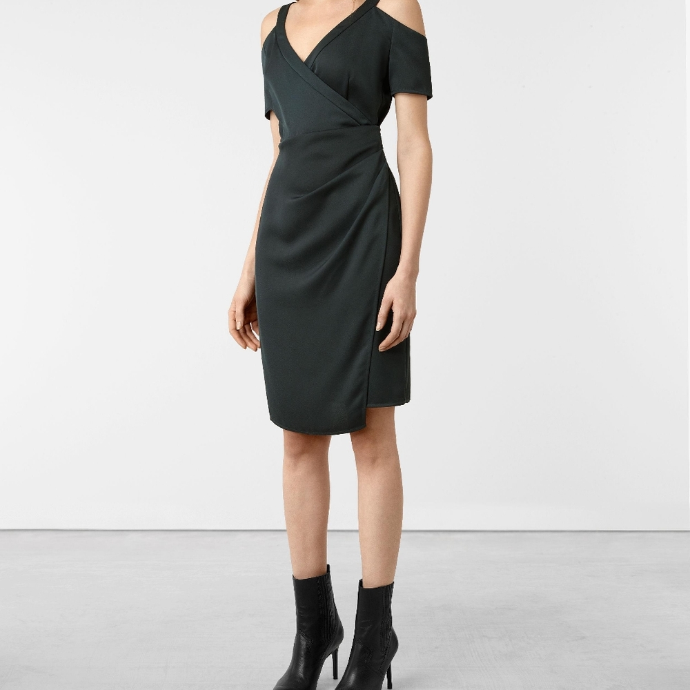 NWT All Saints Oil Black Cadia Wrap Dress